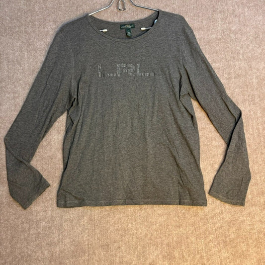 LRL Jeans Ralph Lauren Womens T-Shirt Large Gray Embellished Casual Preppy Logo