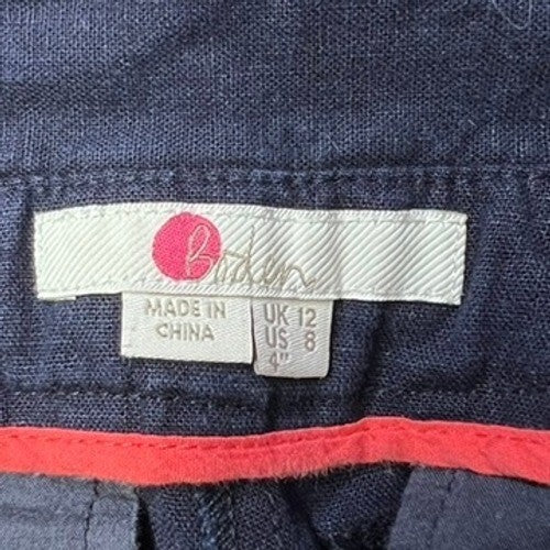 Boden Womens Shorts US 8 Blue Linen Blend Tie Waist High Rise Casual Paper Bag