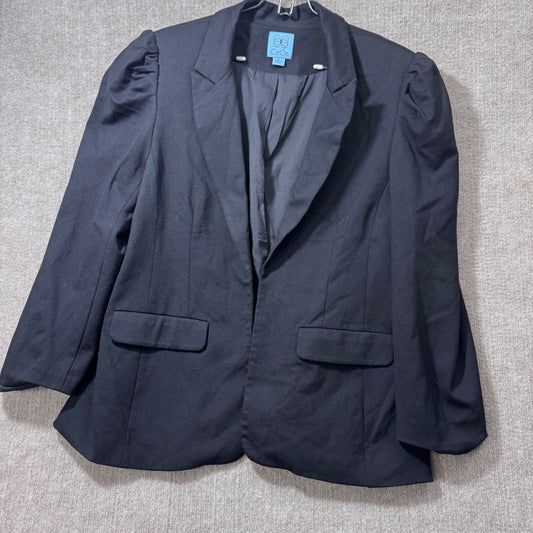 CeCe Black Puff Sleeve Blazer Jacket Women XL Single Button Work Office