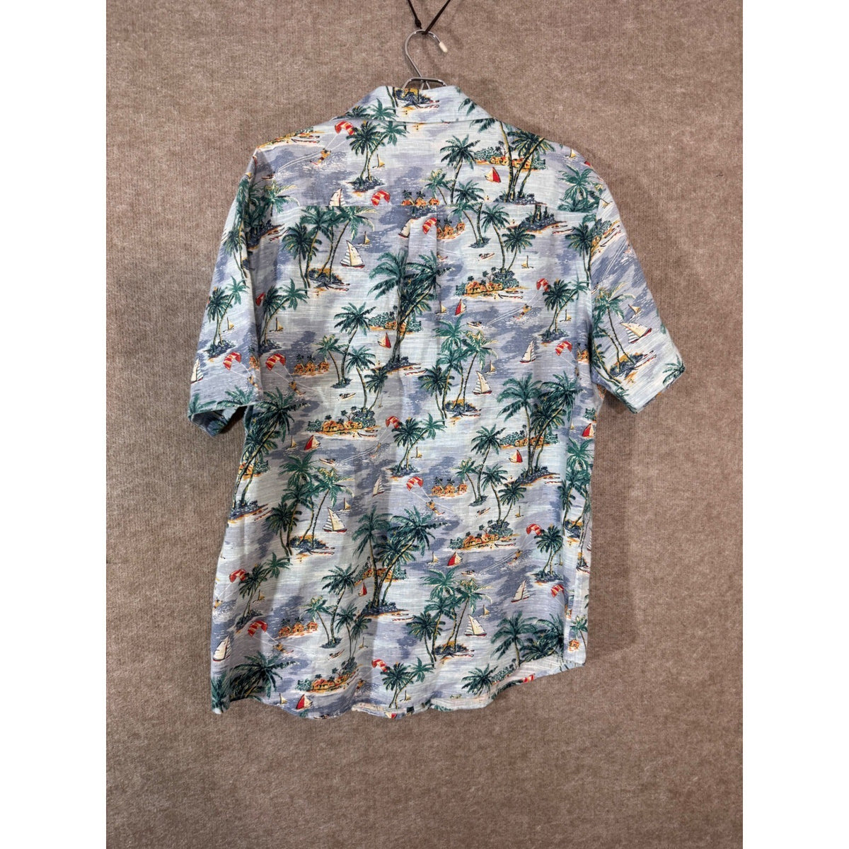 Chaps Seacoast Wash Shirt Mens Large Blue Tropical Palm Tree Linen Blend Beach
