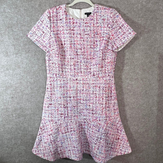 Ann Taylor Tweed Sheath Dress Womens 10P Pink Textured Peplum Professional