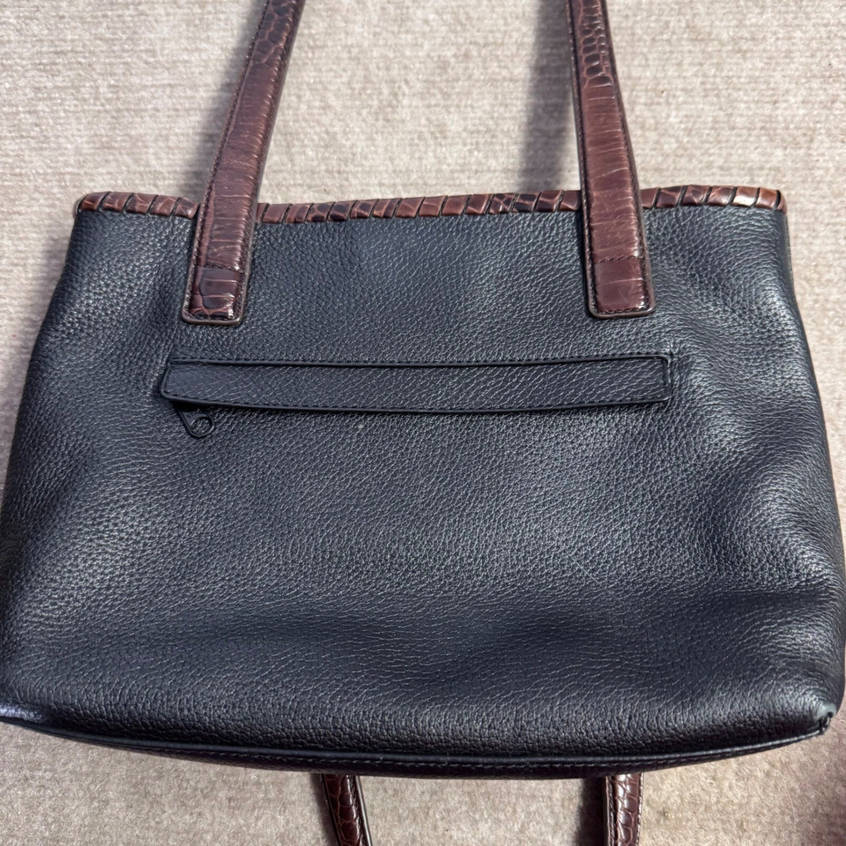 Brighton Leather Tote Bag Womens Black Brown Croc Trim Silver Hardware Classic