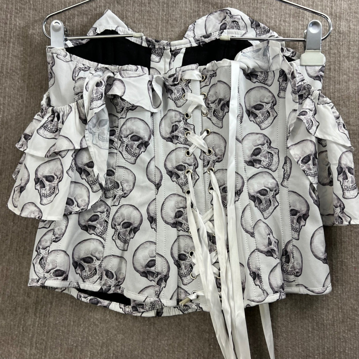 Corset Story L UK 16 / 30" Skull Print Boned Corset Off Shoulder Gothic Punk Alt