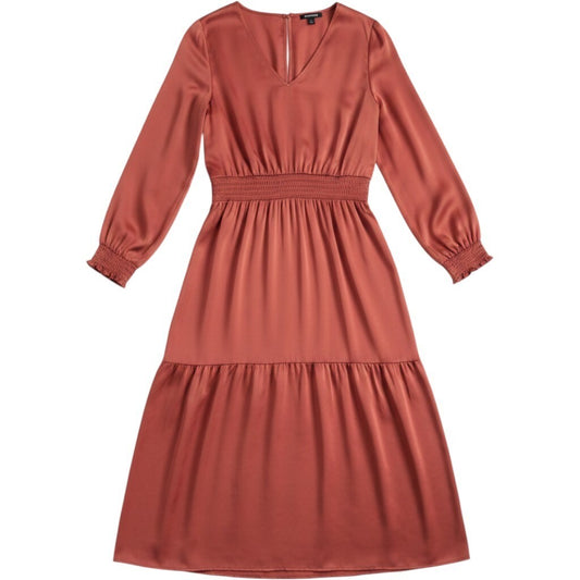 Express Midi Dress Women XL Rust Satin Smocked Waist Tiered Boho Romantic