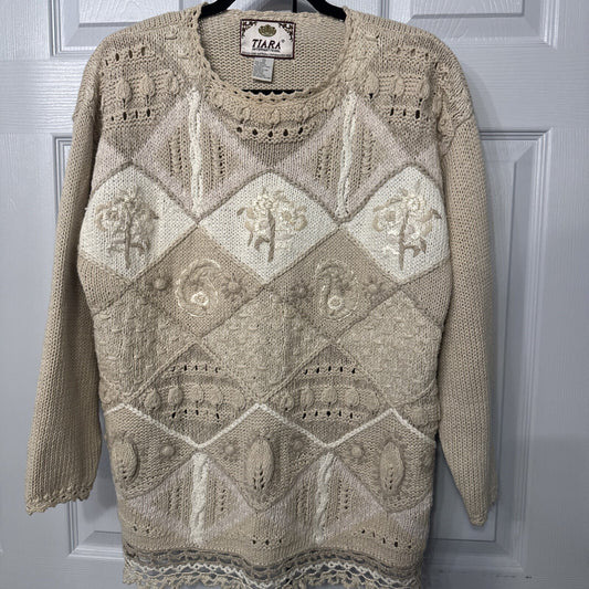 Vintage Tiara International Knit Sweater Size Large Long Sleeve Floral Cabincore
