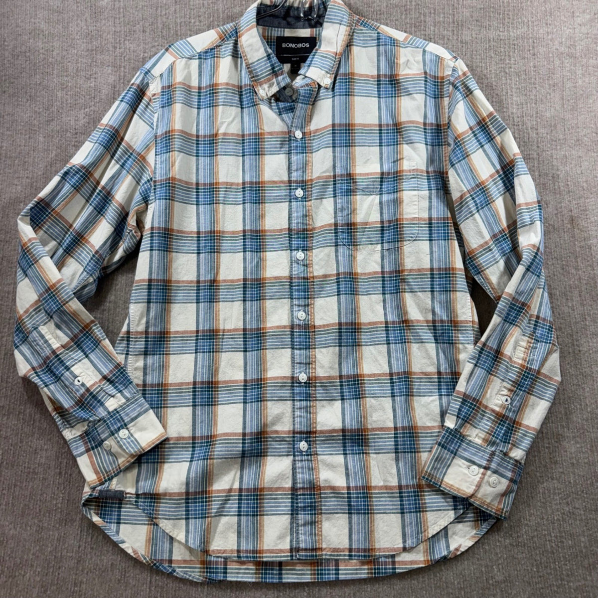BONOBOS Slim Fit Plaid Button Down Shirt Men's Size Medium Cotton Hemp Blend
