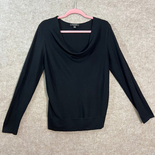 Ann Taylor Sweater Womens M Black Merino Wool Cowl Neck Long Sleeve Minimalist