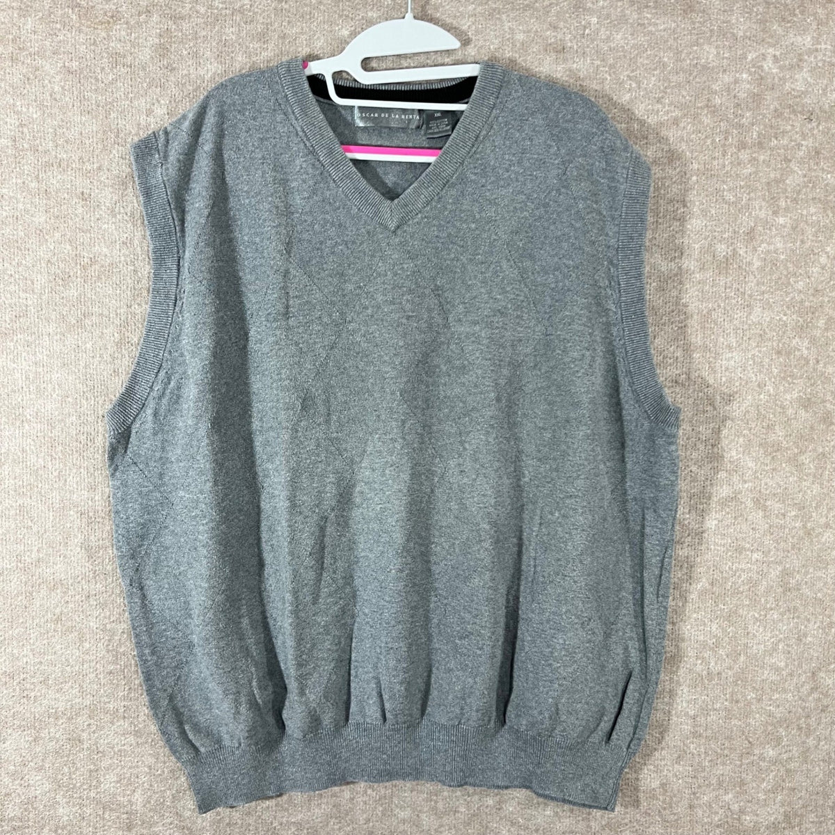 Oscar De La Renta Sweater Vest Mens XXL Argyle Knit V-Neck Preppy Minimalist