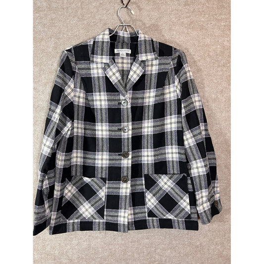 Pendleton Wool Shacket Womens S Black White Plaid Virgin Wool Y2K USA Fabric