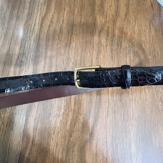 Vintage Genuine Alligator Belt Men 36 Black Exotic Leather Brass Buckle Mexico