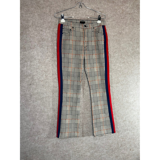MOTHER The Insider Ankle Pants 27 Happy People Plaid Side Stripe Crop Flare