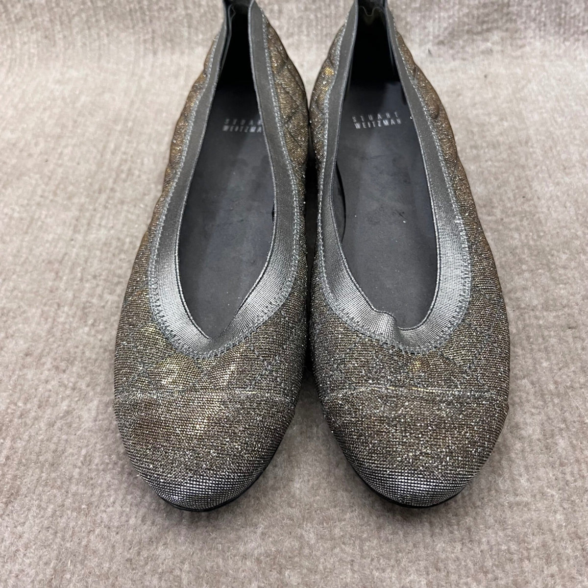 Stuart Weitzman Flats Women 9 SS Silver Gold Metallic Quilted Shimmer Party