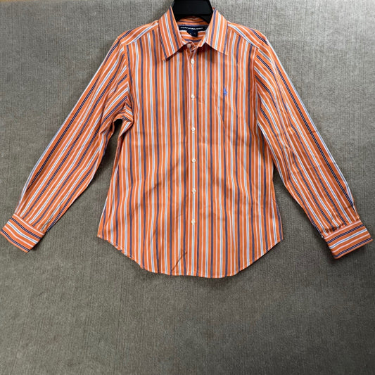 Y2K Ralph Lauren Sport Striped Orange Blue Button Up Shirt Womens 14