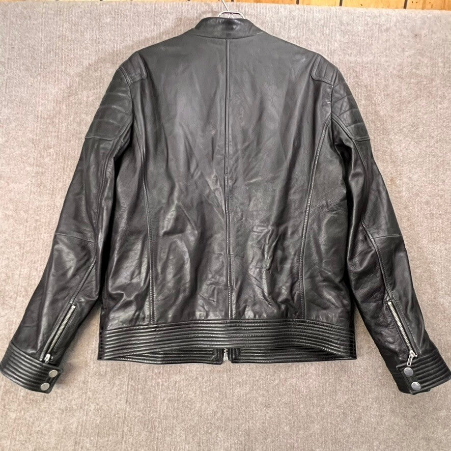 Lamarque Leather Jacket Men L Black Full Zip Moto Biker Bomber Quilted Liner