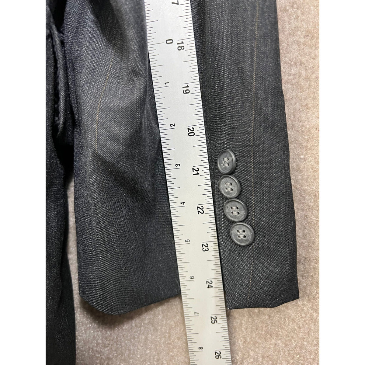 Savile Row Mens Gray Pinstripe 44R Two Button Blazer Business Career Jacket