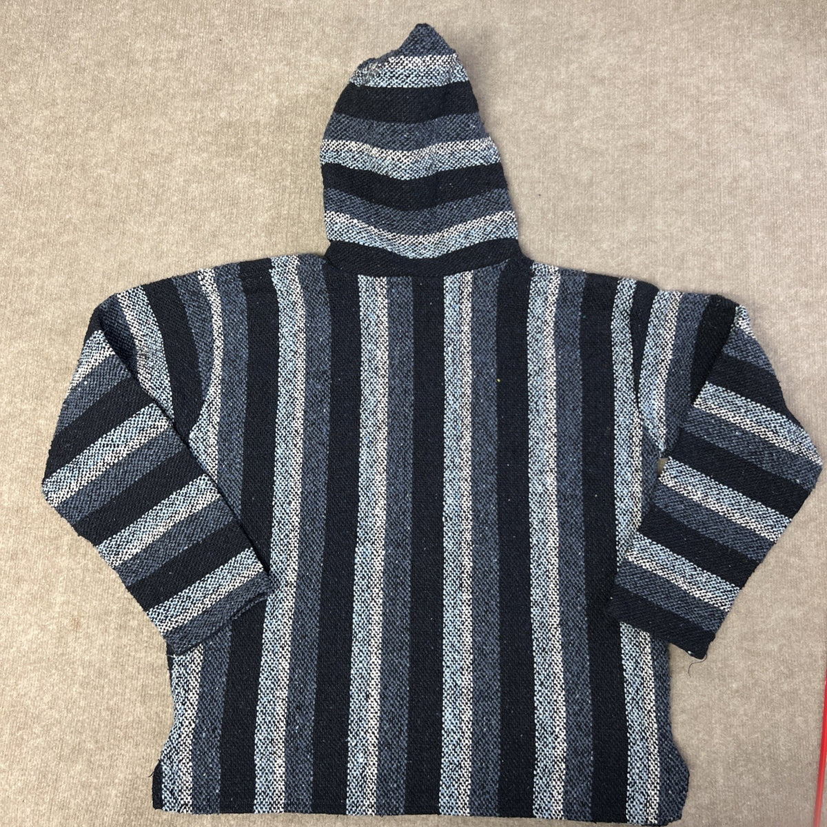 Vtg Franks Textiles Hoodie Gray Blue Black Baja Mexican Poncho Mexico | Size L