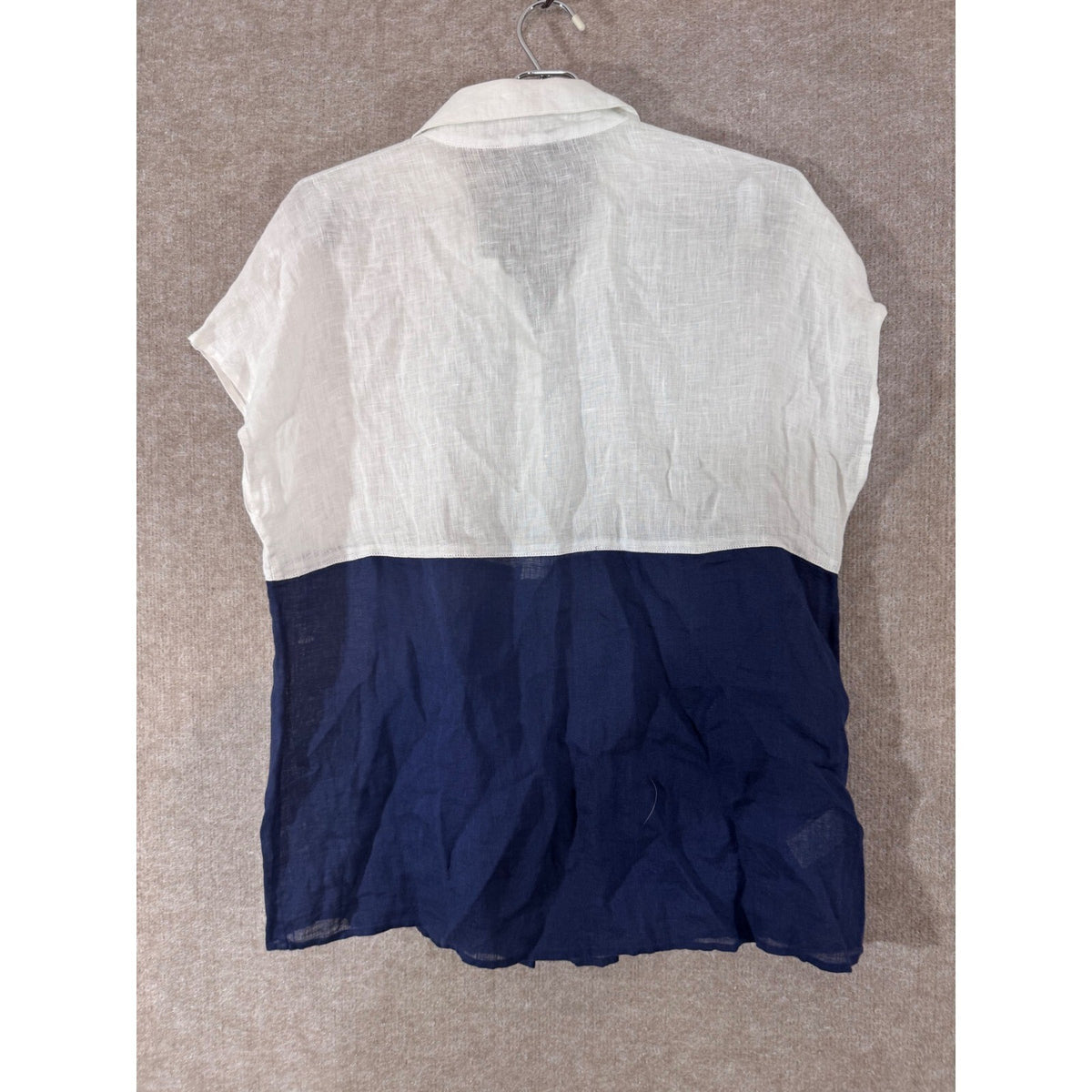 Tommy Bahama Linen Shirt Womens M Navy White Colorblock Button Down Resort