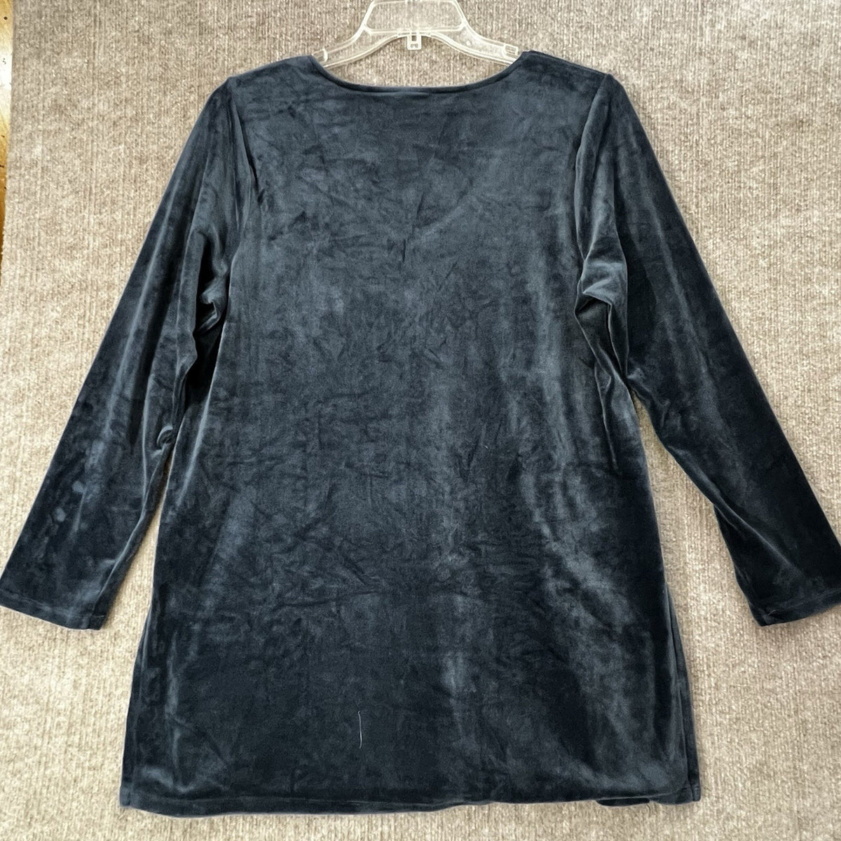 PureJill Blue Slate Velour V-Neck Long-Lined Tunic Top Oversized Sz Large