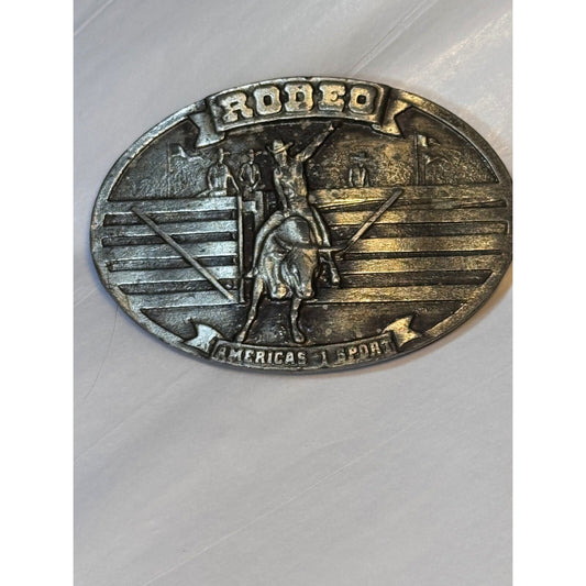 Vintage 1977 Bergamot Brass Works Rodeo America's #1 Sport Belt Buckle V59 Bull
