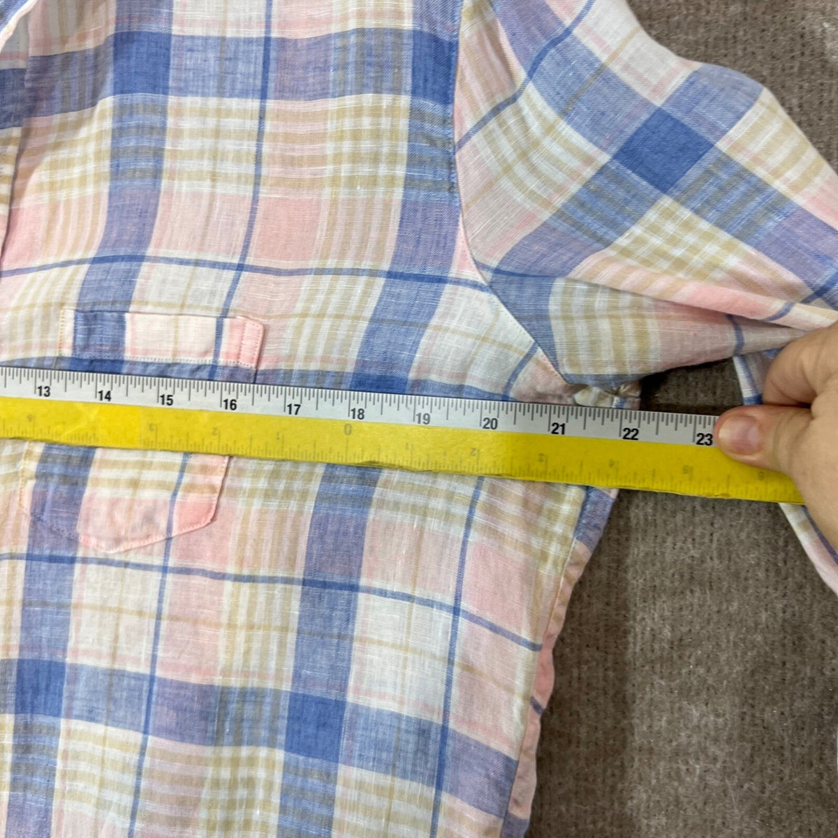 Frank & Eileen Linen Eileen Button Up Women XS Pink Blue Plaid Coastal Preppy