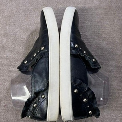 Kate Spade Sz 10 New York Black Leather Studded Ruffle Slip On Sneakers