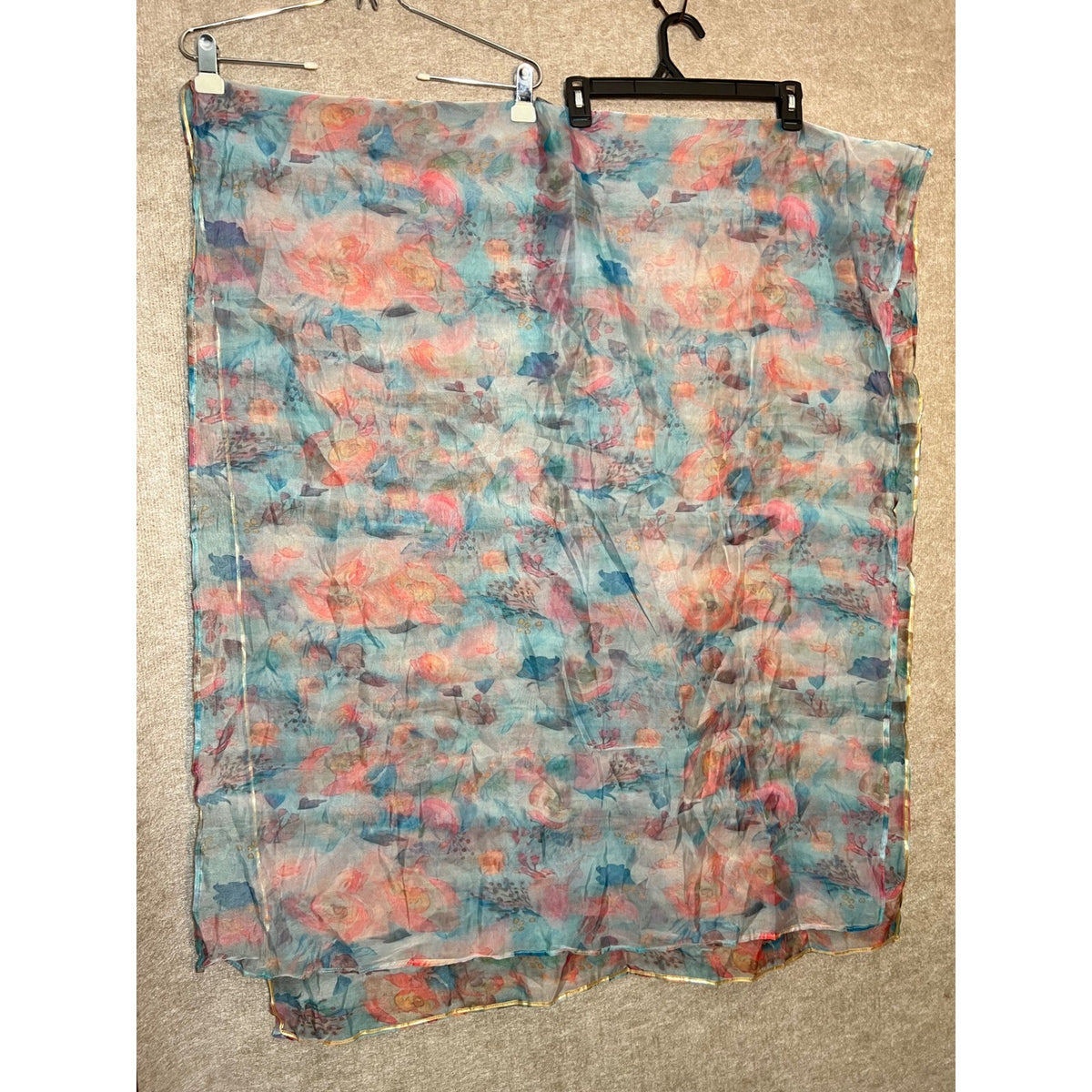 Sheer Scarf Lot of 2 Women Floral Sea Life Print Blue Pink Gold Boho Wrap