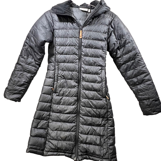 Fjallraven Pertex Microlight Down Puffer Coat Black Hooded Long Womens XXS