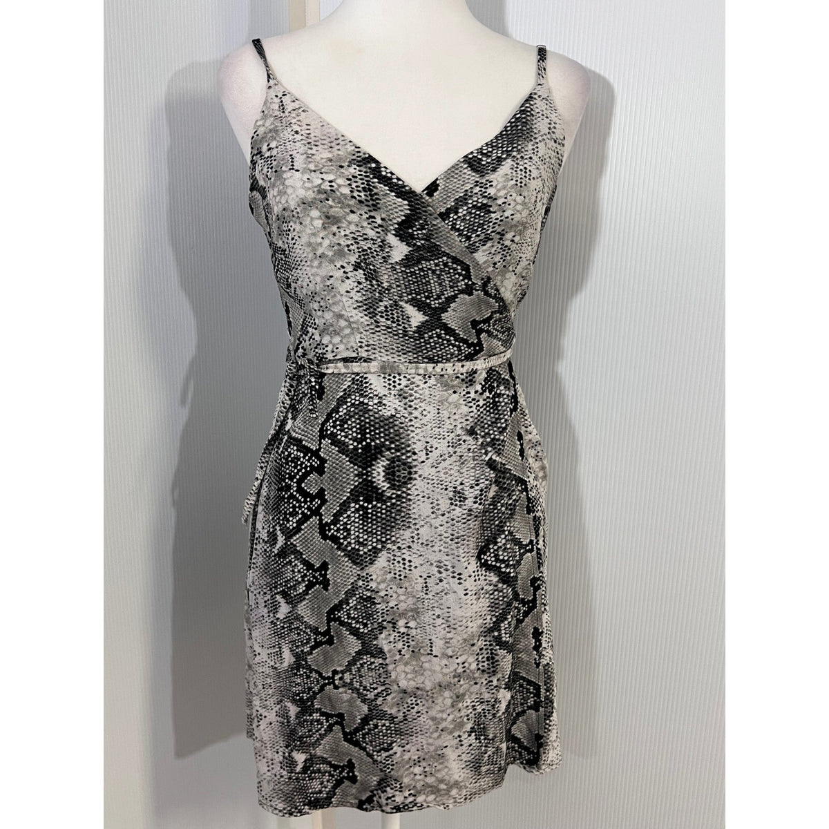 Sanctuary XS Snakeskin Print Mini Dress Sleeveless V Neck Wrap