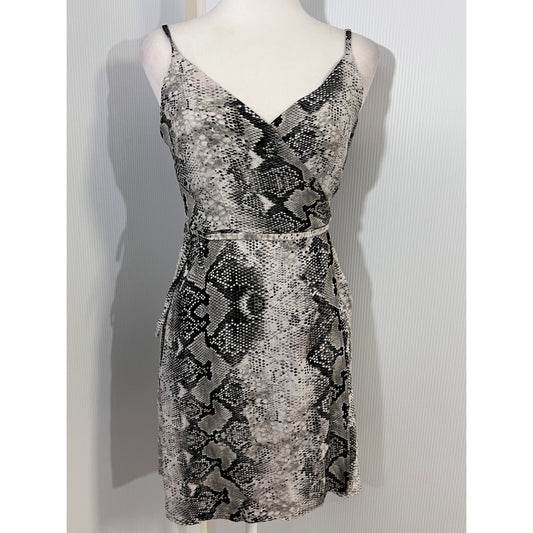 Sanctuary XS Snakeskin Print Mini Dress Sleeveless V Neck Wrap
