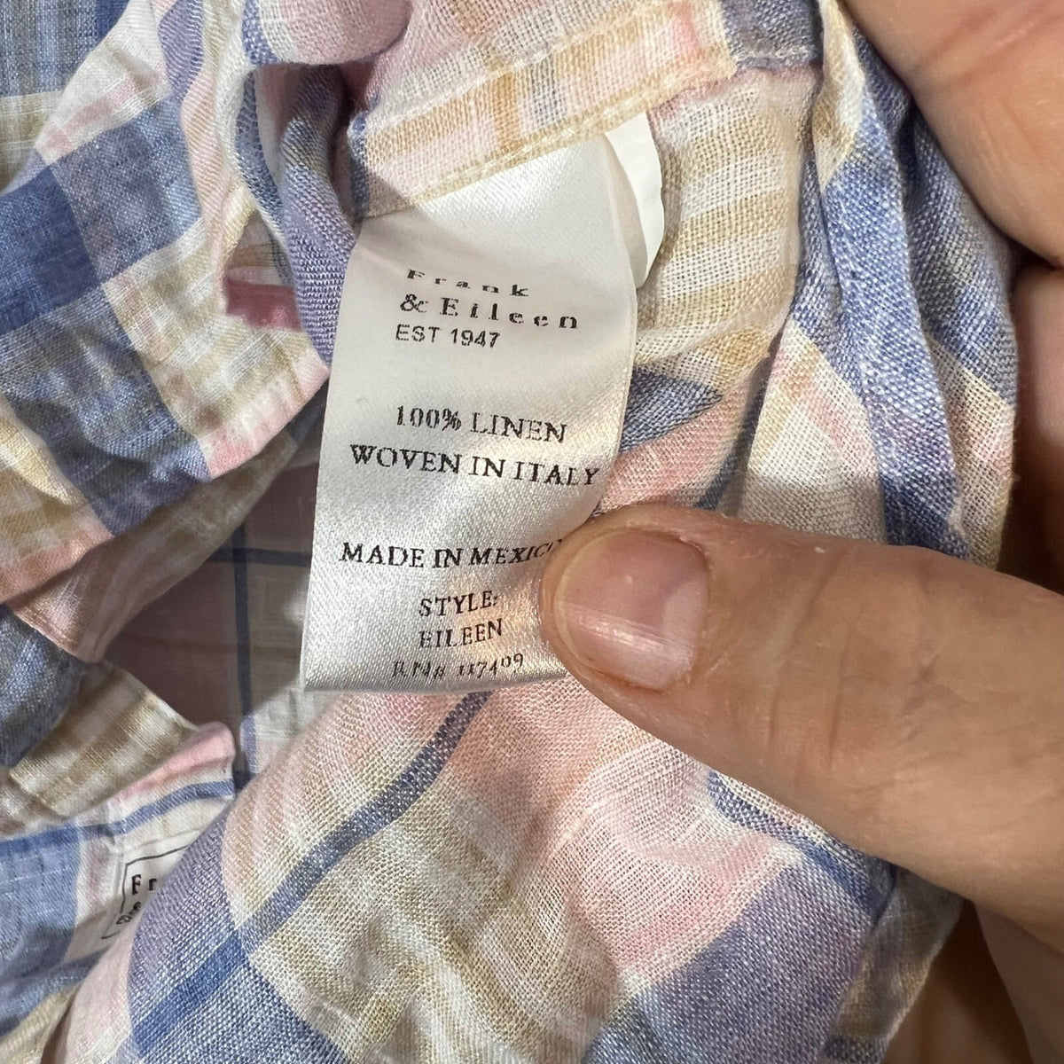 Frank & Eileen Linen Eileen Button Up Women XS Pink Blue Plaid Coastal Preppy