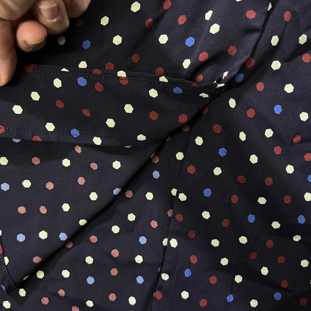 41 Hawthorn Navy Polka Dot Shirt Dress M Button Front Work Casual Career