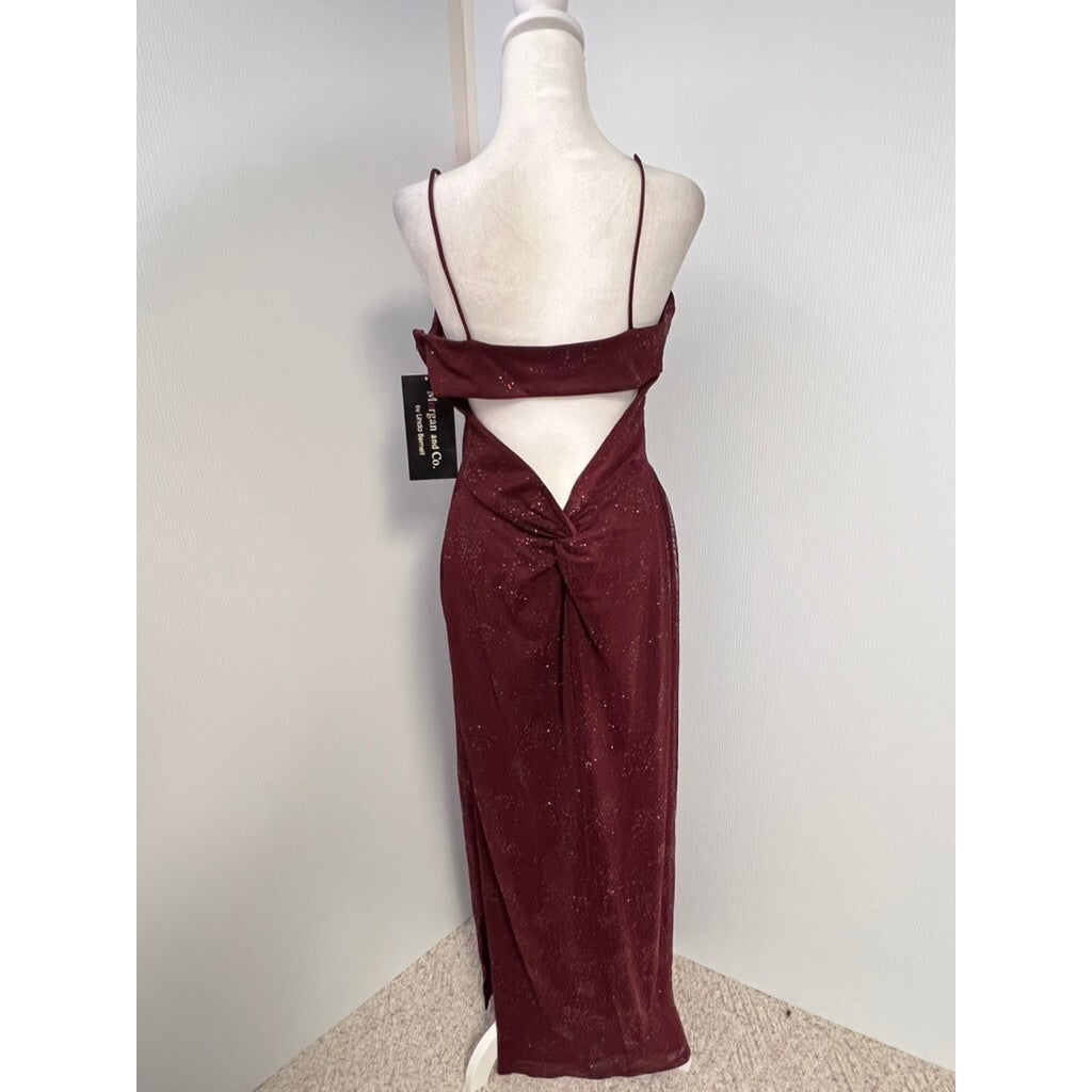 Morgan & Co. Formal Maxi Dress Sparkle Maroon Prom Evening Open Back