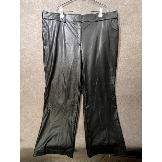 Lane Bryant Black Faux Leather Flare Pants Size 26 Wide Leg Dressy Evening