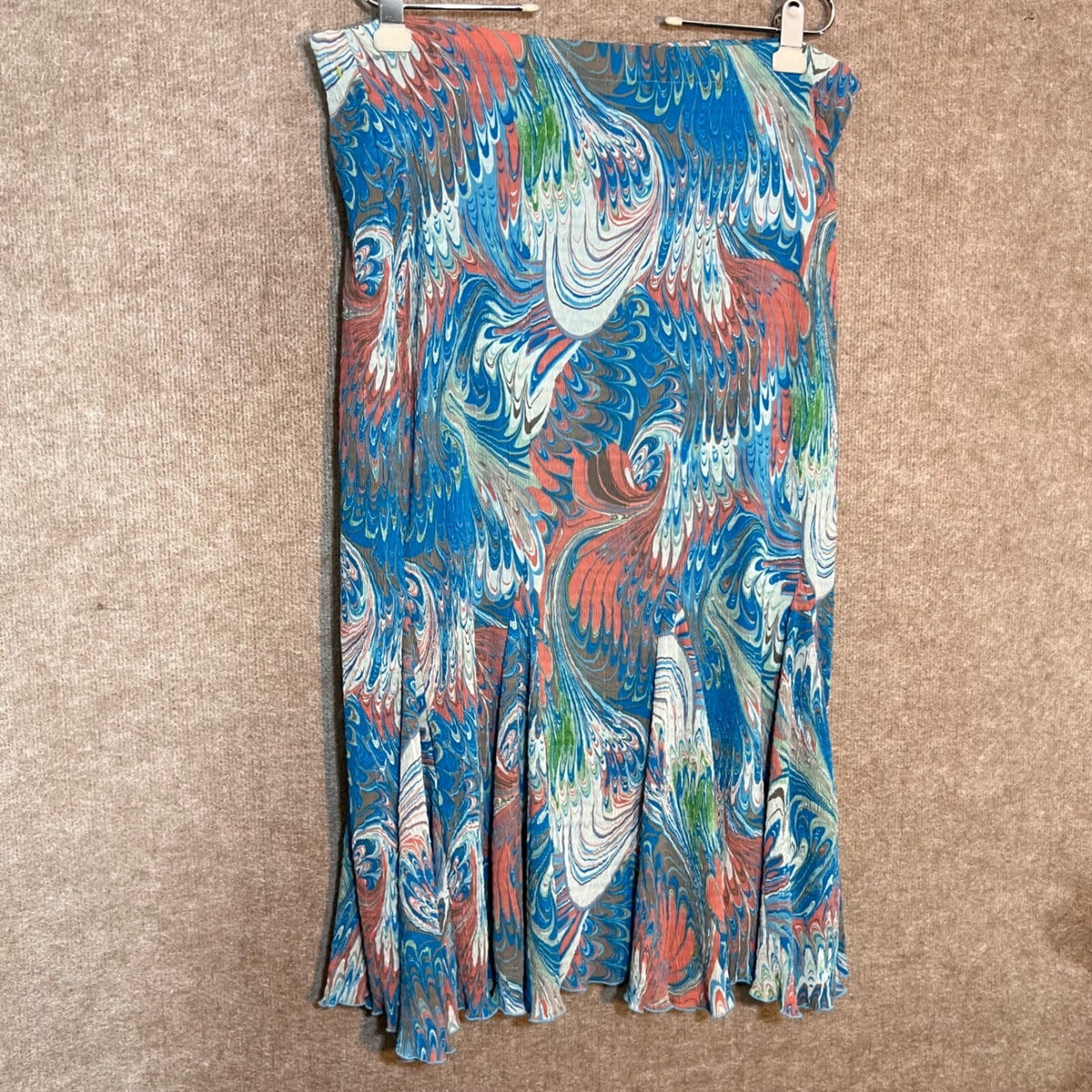 Flair Marbled Plisse Pleated Midi Skirt L Blue Pink Abstract Art To Wear Y2K
