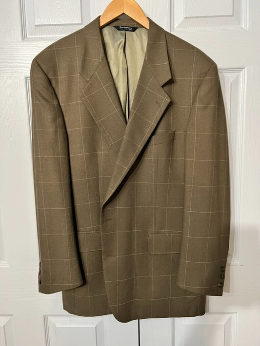 Vintage Burberry's Sport Coat Mens Brown Windowpane Plaid Wool Blazer Academia