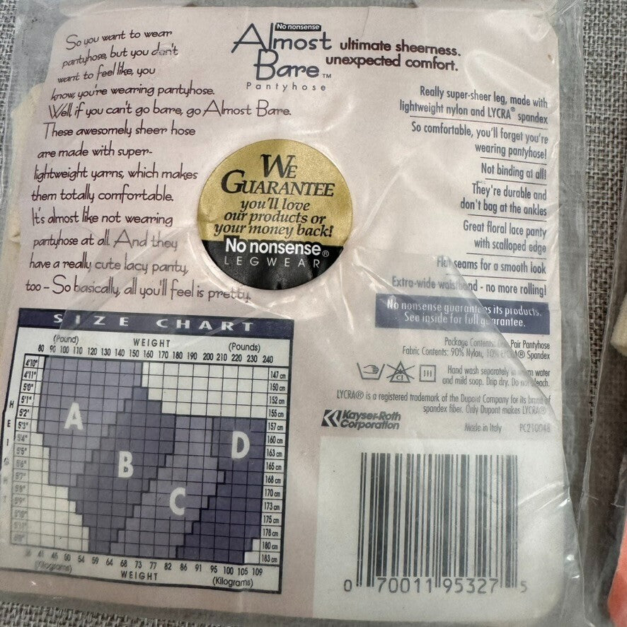 No Nonsense 2 Packs Ivory Size B Pantyhose Unopened Sheer and Almost Bare