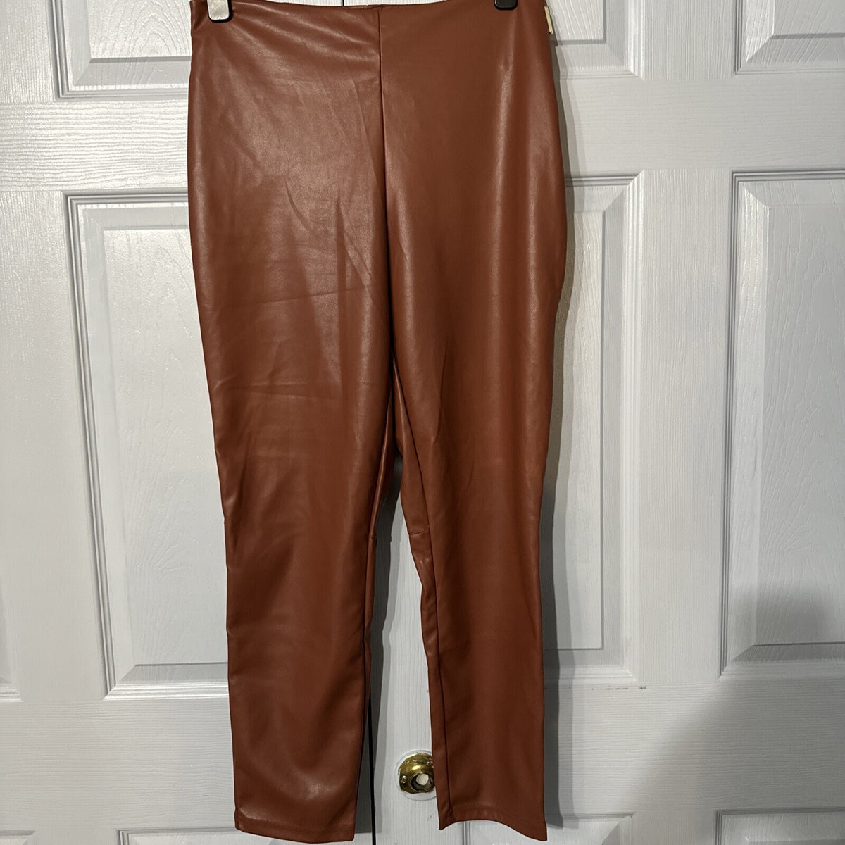 Fabletics Faux Leather Pants Brown High Waisted Leggings Trousers Stylish