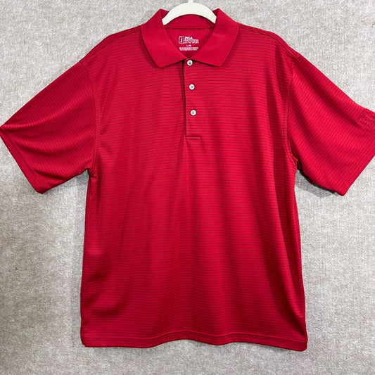 PGA Tour Polo Shirt Mens Large Red Striped Short Sleeve Golf Minimalist