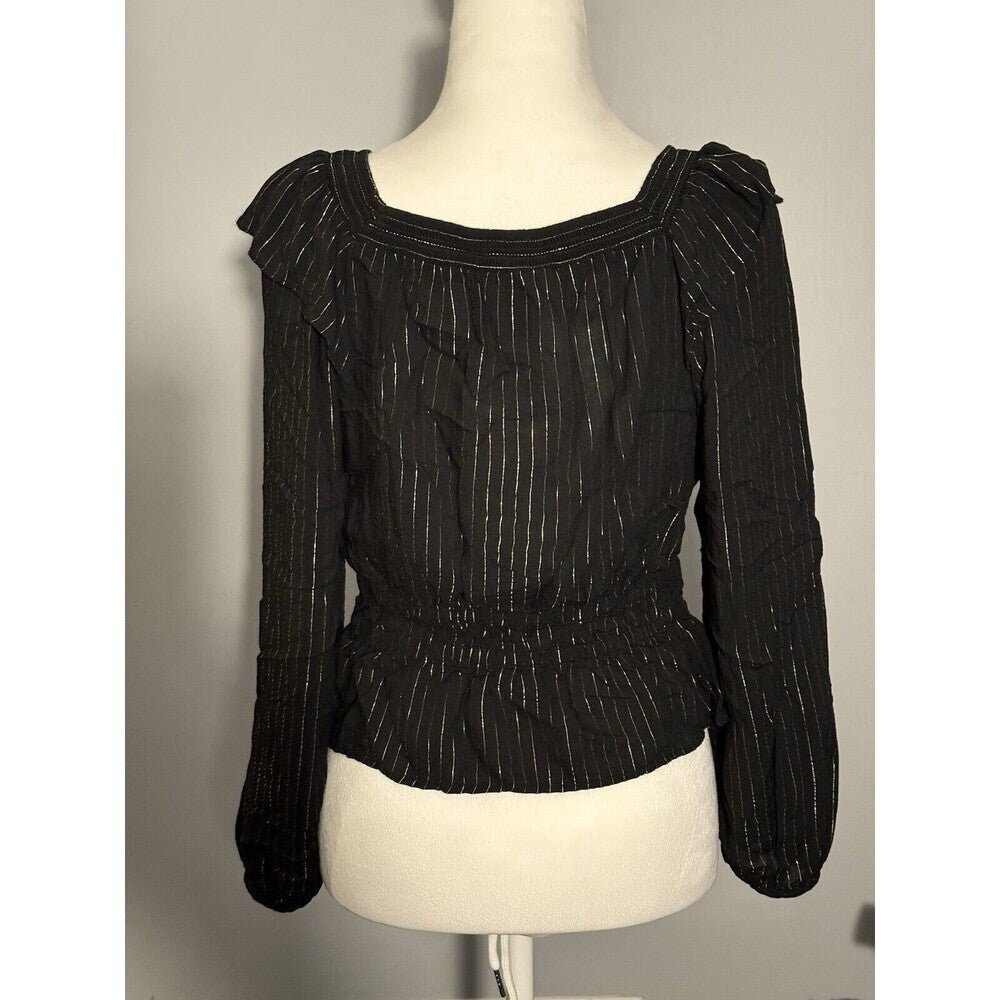 Black Ruffle Peplum Long Sleeve Witchy Whimsigoth Top Universal Thread Sz S