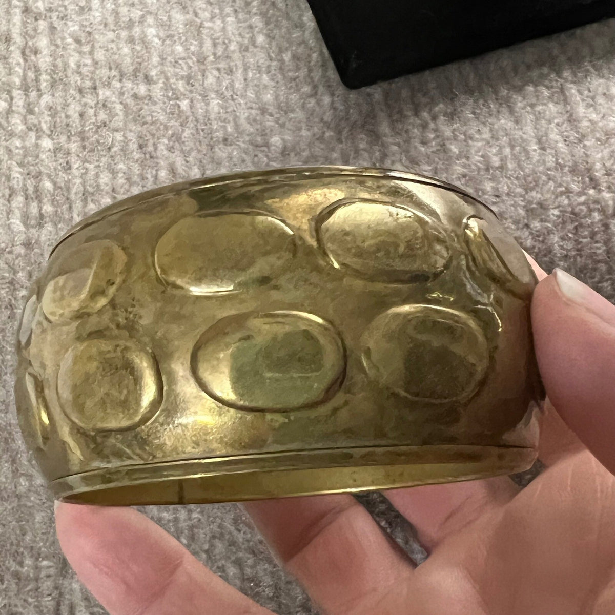 Vintage Gold Tone Bangle Bracelet Chunky Embossed Oval Made in India