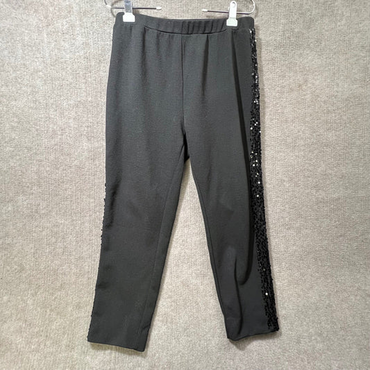 SHEIN Black Sequins Side Stripe Cropped Pants Elastic Waist 12