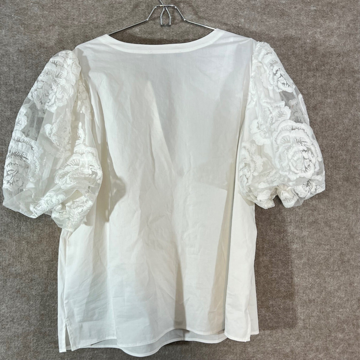 Marc New York Blouse Womens 2X White Lace Puff Sleeve Split Neck Cotton Blend