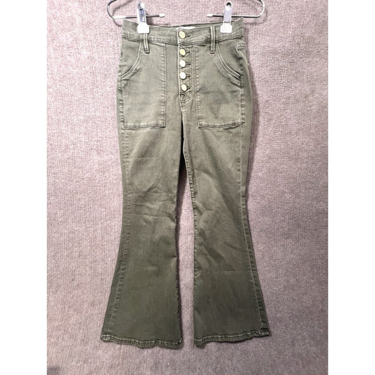 FRAME Le Crop Flare Olive Green Button Fly Jeans Size 25 High Rise