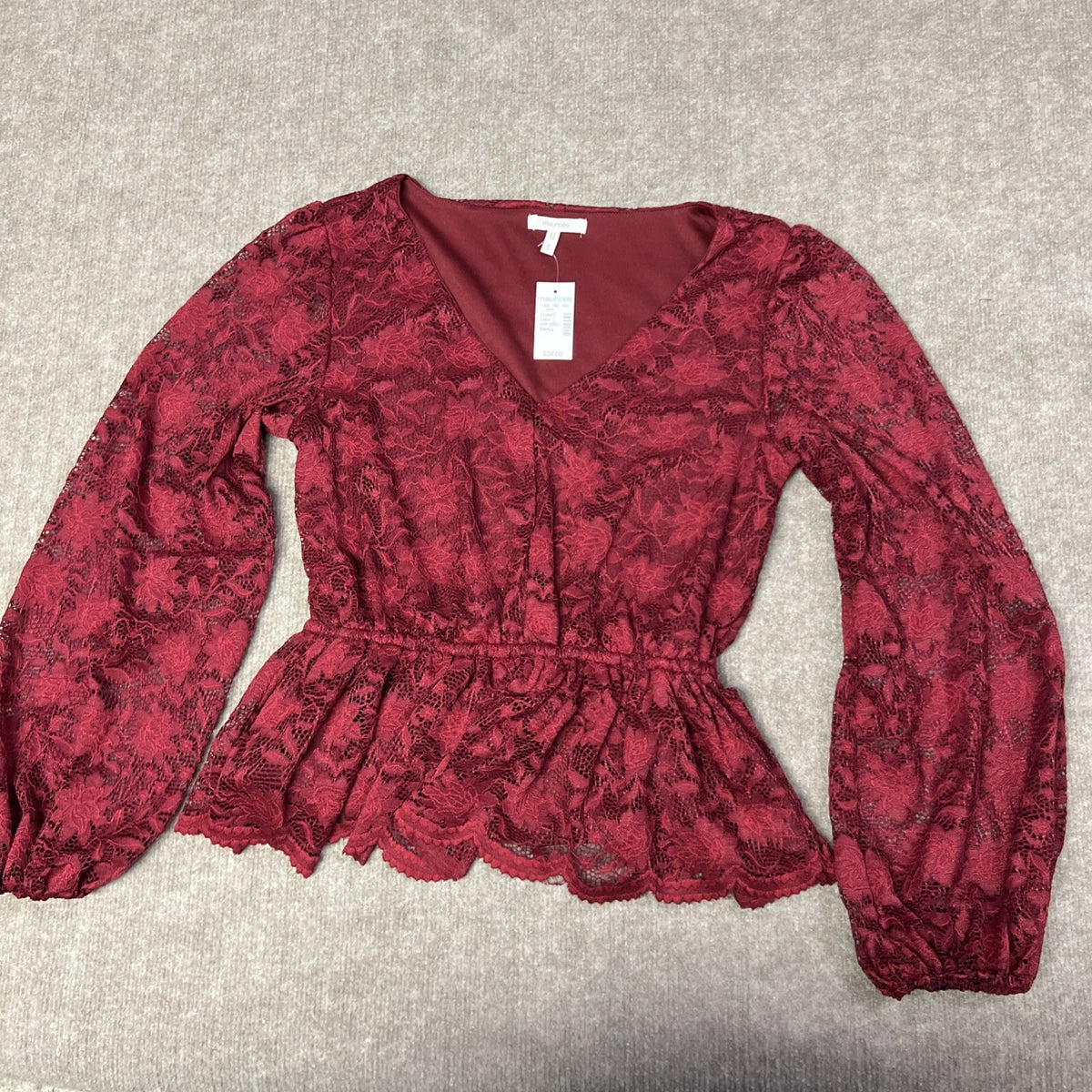 Maurices Sm Feminine Lace V Neck Peplum Dress Top Balloon Sleeves Romantic
