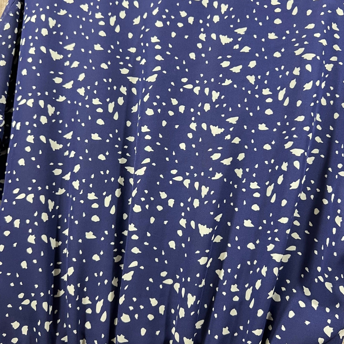 AQUA Navy Blue White Speckled Print Ruffle V Neck Smocked Waist Dress Size S