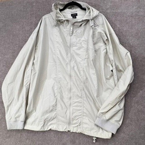 IZOD XXL Nylon Windbreaker Jacket Hooded Full Zip Beige Lightweight Coat
