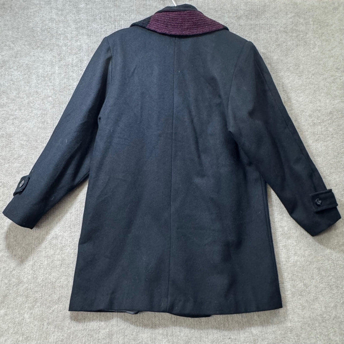 Stephanie Mathews Black Wool Blend Double Breasted Coat & Scarf Accent Size 14