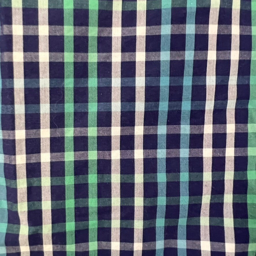 Calvin Klein Mens Large Green Blue Plaid Slim Fit Extra Fine Cotton Shirt