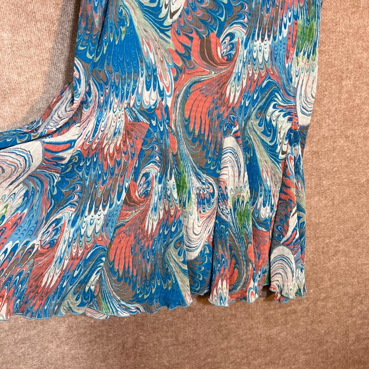 Flair Marbled Plisse Pleated Midi Skirt L Blue Pink Abstract Art To Wear Y2K