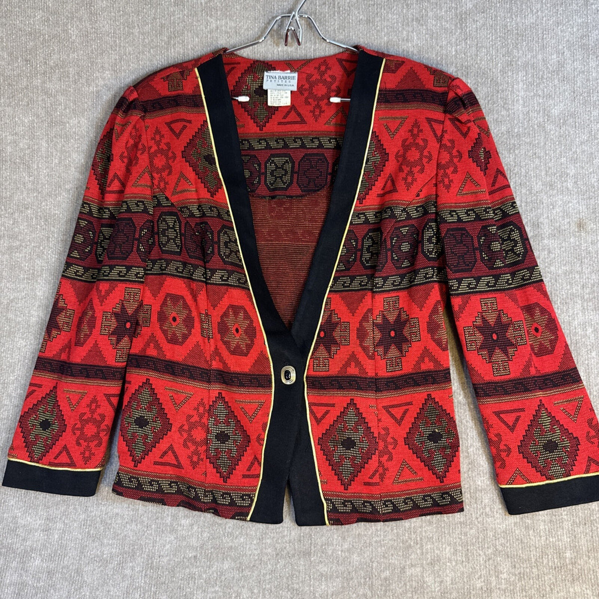 Tina Barrie Petites Jacket 12 USA L Southwest Print Cardigan Statement Sweater
